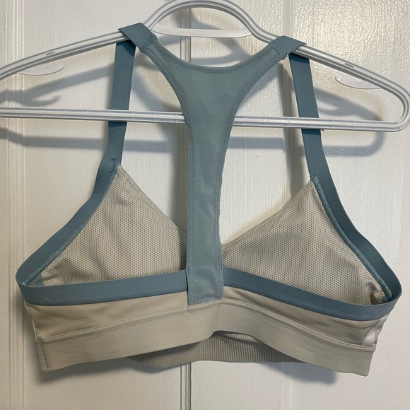 Adidas women’s sports bra, ivory/grey with blue and white accents - Picture 2 of 2